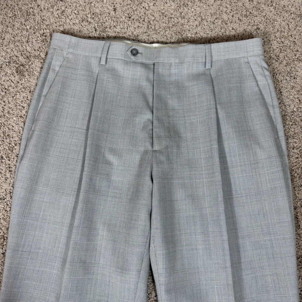 J.Crew Kenmare Mens Wool Relaxed Pleated Tan Glen Plaid Dress Pants Size 34X30